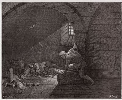 The Divine Comedy, Inferno, Canto 33: Ugolino in the cell with his four dead sons - Illustration by Gustave Dore by Gustave Dore