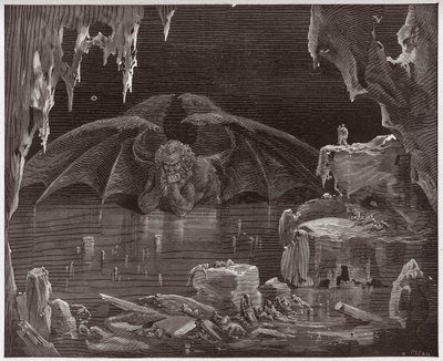 The Divine Comedy, Inferno, Canto 34: Lucifer, King of Hell, Frozen in the Ice - by Dante Alighieri (1265-1321) - Illustration by Gustave Dore (1832-1883) by Gustave Dore