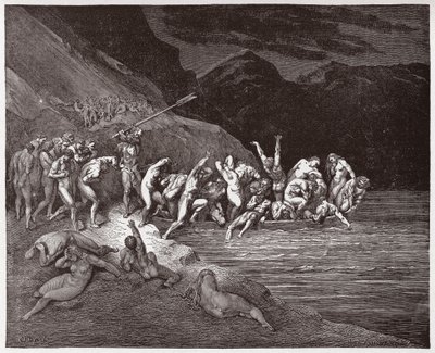 The Divine Comedy, Inferno, Canto 3: The Doomed Souls Embarking to Cross the Acheron - by Dante Alighieri (1265-1321) - Illustration by Gustave Dore (1832-1883) by Gustave Dore