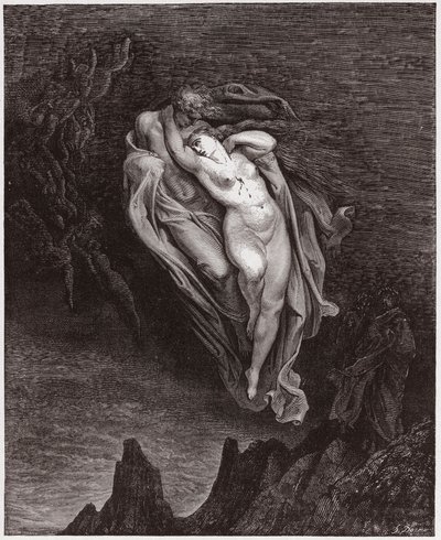 The Divine Comedy, Inferno, Canto 5: The Souls of Paolo and Francesca - by Dante Alighieri (1265-1321) - Illustration by Gustave Dore (1832-1883) by Gustave Dore