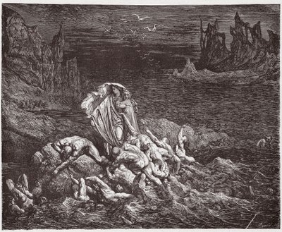 The Divine Comedy, Inferno, Canto 7: Virgil shows Dante the souls of the wrathful in the Styx - by Dante Alighieri - Illustration by Gustave Dore by Gustave Dore