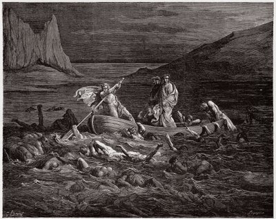 The Divine Comedy, Inferno, Canto 8: Phlegyas ferries Dante and Virgil across the Styx - Illustration by Gustave Dore by Gustave Dore