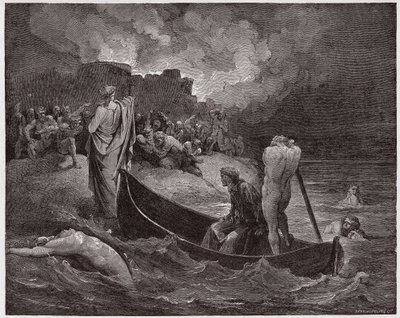 The Divine Comedy, Inferno, Canto 8: Virgil and Dante disembark at the citadel of Dis - by Dante Alighieri (1265-1321) - Illustration by Gustave Dore (1832-1883) by Gustave Dore