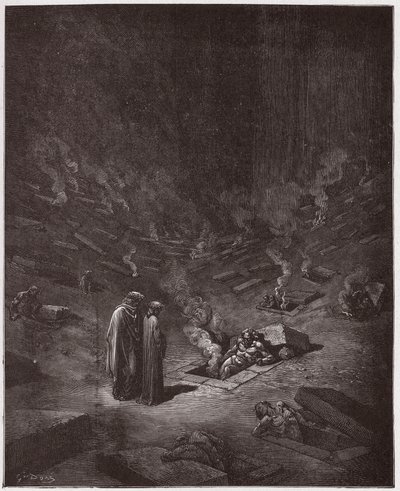 The Divine Comedy, Inferno, Canto 9: The burning sepulchres of the heresiarchs - Illustration by Gustave Dore by Gustave Dore