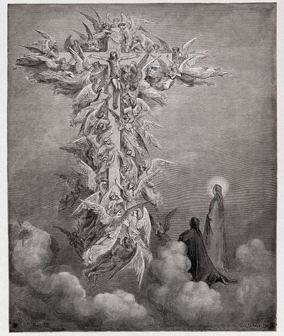 The Divine Comedy, Paradiso, Canto 14: Dante and Beatrice see the angels with Christ on the cross - Illustration by Gustave Dore by Gustave Dore