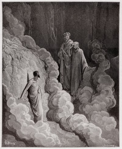 The Divine Comedy, Purgatorio, Canto 16: Dante Speaks to the Soul of Marco Lombardo - by Dante Alighieri (1265-1321) - Illustration by Gustave Dore (1832-1883) by Gustave Dore