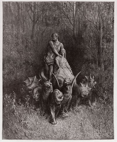 The Divine Comedy, Purgatorio, Canto 32: The giant and the harlot in the chariot - Illustration by Gustave Dore by Gustave Dore