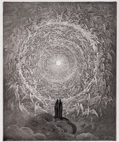 The Divine Comedy, Paradiso, Canto 31: The saintly throng form a rose in the empyrean (rose celeste) - by Dante Alighieri by Gustave Dore