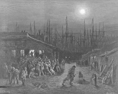 The Docks - Night Scene, London by Gustave Dore
