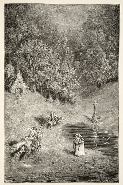 The Encounter between Arthur and Pellinore, from Stories of the Days of King Arthur by Charles Henry Hanson, pub.1898 by Gustave Dore