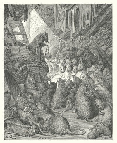 The Fables of La Fontaine: The Council held by the Rats by Gustave Dore