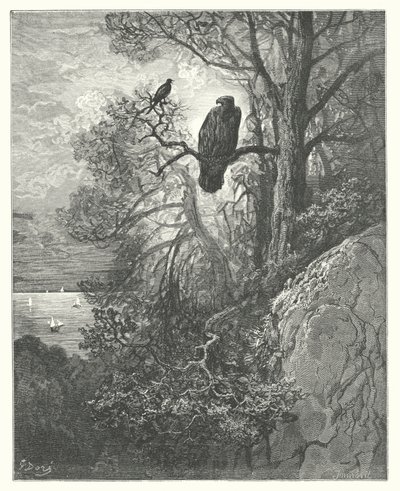 The Fables of La Fontaine: The Eagle and the Magpie by Gustave Dore
