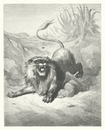 The Fables of La Fontaine: The Lion and the Gnat by Gustave Dore