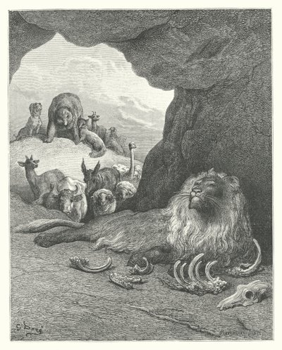 The Fables of La Fontaine: The Sick Lion and the Fox by Gustave Dore