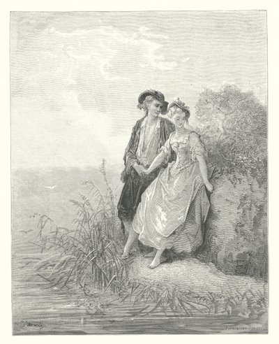 The Fables of La Fontaine: Tircis and Amaranth (engraving) by Gustave Dore