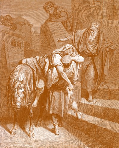 The Good Samaritan at the Inn, Bible by Gustave Dore