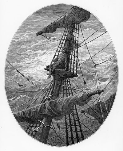 The Mariner up the mast during a storm, scene from 
