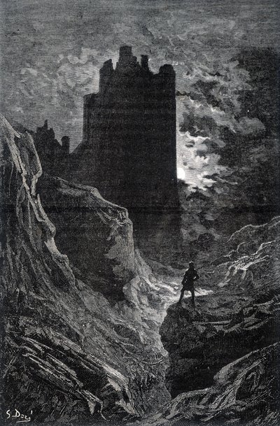 The castle of fear - illustration of fear by Gustave Doré, engraving by Gustave Dore