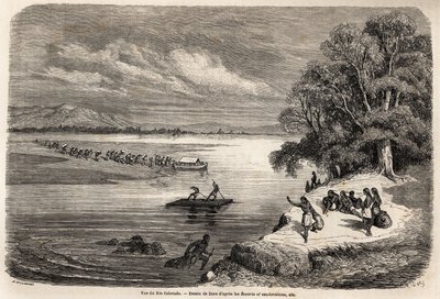 The crossing of the Colorado River by raft, accompanied by some Mohaves Indians by Gustave Dore