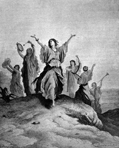The daughter of Jephthah, the judge of Israel, went to meet her father. Illustration by Gustave Doré. Engraving of the 19th century. by Gustave Dore
