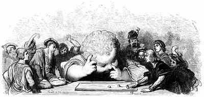 The Education of the Giant Gargantua Child: He Learns to Play the Dice. Illustration by Gustave Dore for the Work of Francois Rabelais. by Gustave Dore