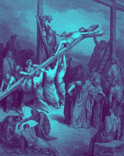 The erection of the cross - Bible by Gustave Dore
