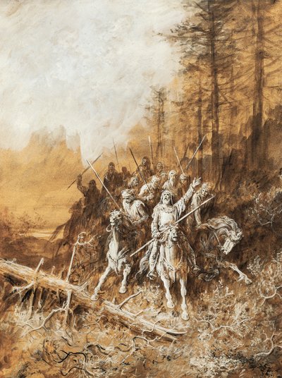 The march of knights, illustration for series of poems, Idylls of King by Gustave Dore