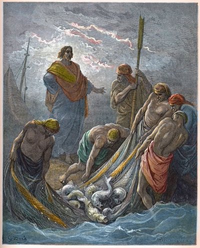 The miraculous draught of fishes - Engraving in 
