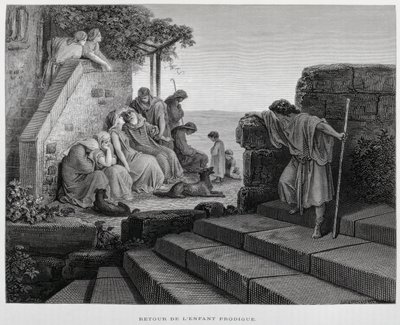 The return of the prodigal son, Illustration from the Dore Bible by Gustave Dore