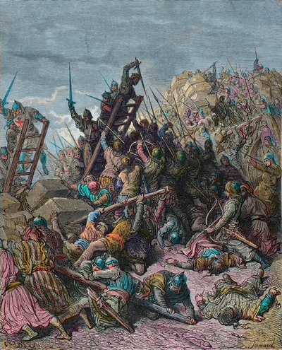 The siege of Ptolemais during the third crusade 1189 - engraving by Gustave Dore from History of the Crusades by Joseph-Francois Michaud by Gustave Dore