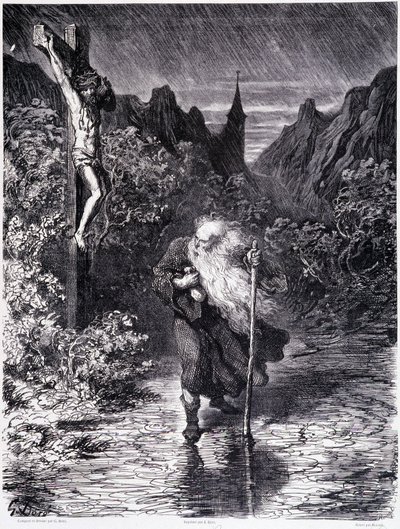 The Wandering Jew passing near a Calvary - in The Legend of the Wandering Jew by Gustave Doré, Bookshop of the Picturesque Store by Gustave Dore