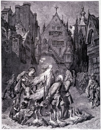 The wandering Jew surrounded by curious in a city - in 