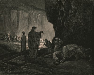 Then my guide, his palms expanding on the ground by Gustave Dore