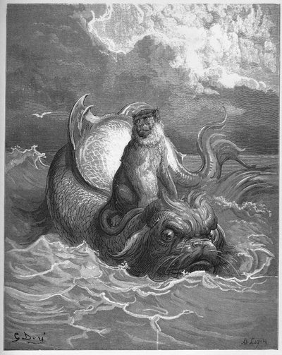 Monkeys and Dolphin - from "Fables" by Jean de La Fontaine by Gustave Dore