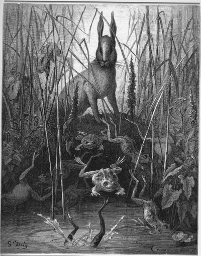 The Hares and the Frogs - from "Fables" by Jean de La Fontaine by Gustave Dore