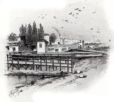 Water Buses Repair Workshops on the Seine River in Paris by Gustave Fraipont