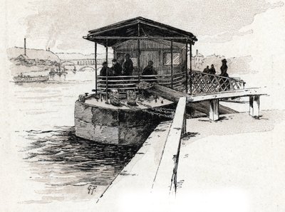 View of the tourist boats pier on the Seine river, Paris by Gustave Fraipont