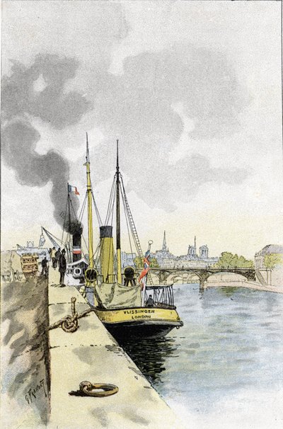English boats near the bridge of the Saints-Peres or Carrousel, Paris by Gustave Fraipont