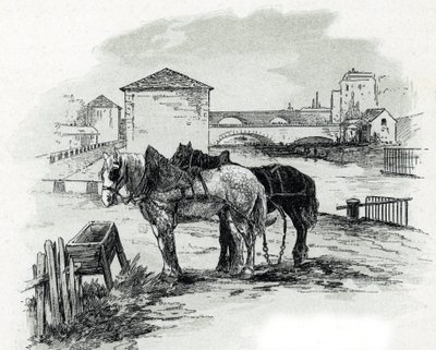 Horses Used for Towing the Boats of the Canal Saint-Denis, Quai de la Gironde, Villette Paris by Gustave Fraipont