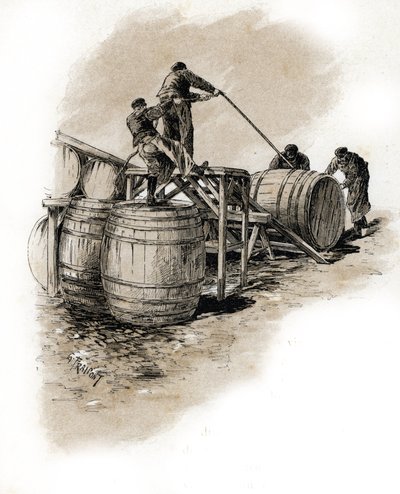 Dockers staking the wine barrels, Bercy, Paris from 