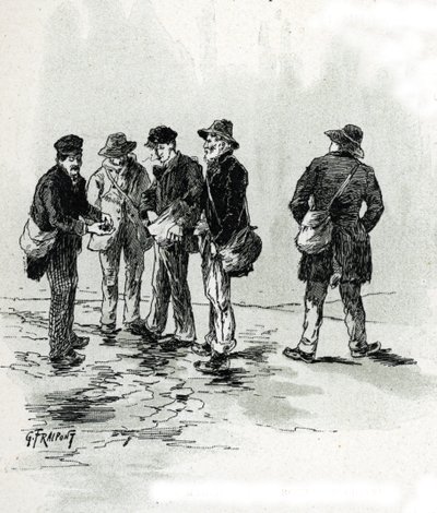 Street Merchants of Cigar and Cigarette Tips, Maubert District, Paris. Drawing by Gustave Fraipont from 