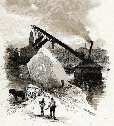 Sand graders on the Seine river bank near Pont de l