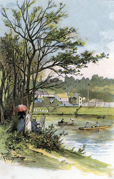 Sunday Strollers on the Seine in Bas-Meudon by Gustave Fraipont