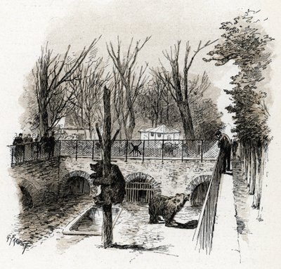 View of the Bear Pit in the Zoo du Jardin des Plantes, Paris by Gustave Fraipont