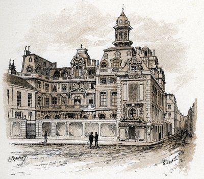 View of the Hotel de la Valletta on the Quai des Celestins, Paris. Drawing by Gustave Fraipont from 