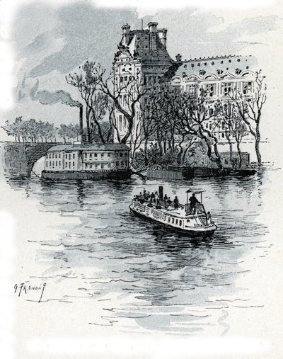 View of the Pavillon de Flore, Palais du Louvre, from the Quai Voltaire, Paris by Gustave Fraipont