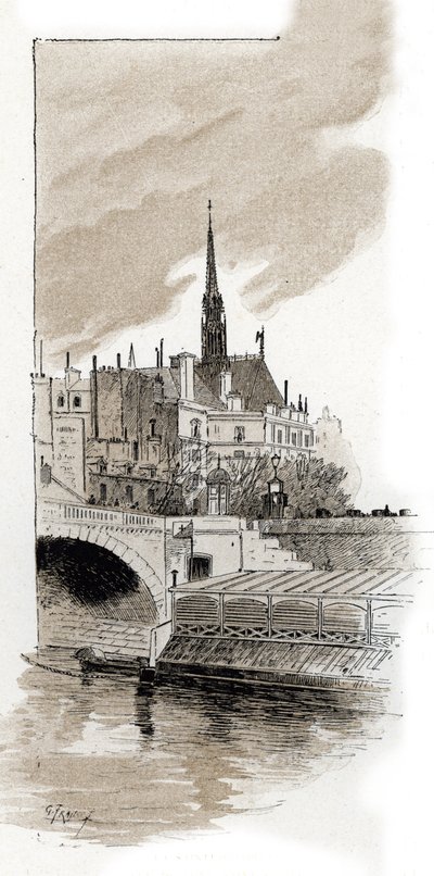 View of the Sainte-Chapelle from St Michel Bridge, Paris by Gustave Fraipont