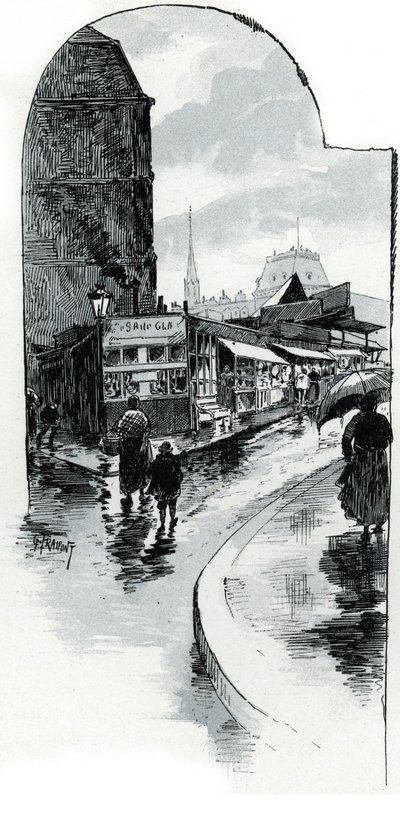 Second-hand Shops in the Rue de la Bucherie, Paris by Gustave Fraipont