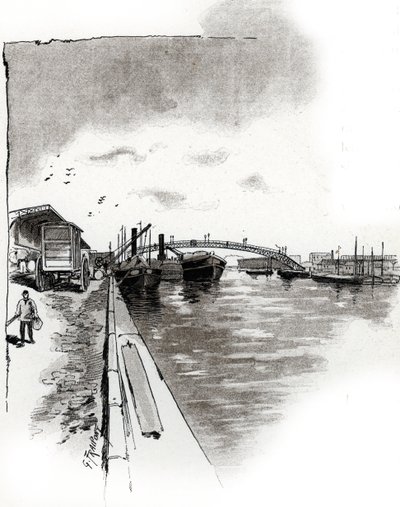Footbridge of the Canal de la Villette, Paris by Gustave Fraipont
