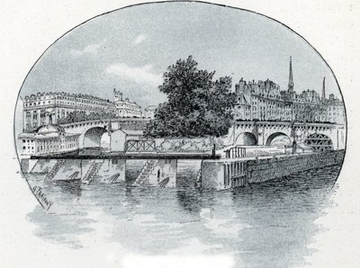 View of the lock of the Monnaie, in front of the Hotel des Monnaie in Paris. Drawing by Gustave Fraipont from 